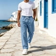thumbnail image 4 of Mens Jeans Washed Denim Wide Leg Trousers Loose Fit Casual Denim Pants Drawstring Elastic Waist Straight Leg Pants, 4 of 6