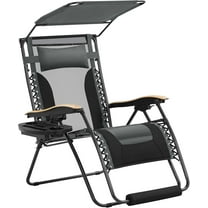 YANG2，29in Zero Gravity Chair, Adjustable Patio Padded Anti Gravity Recliner Foldable Outdoor Lounger with Cup Holder Tray, Canopy Shade and Headrest for Beach Camping Gray/Black/1