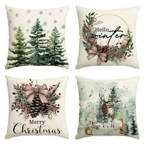 Sm:)e Trees Deer Merry Christmas Hello Winter Pillow Cover Set of 4, 18x18 Inch
