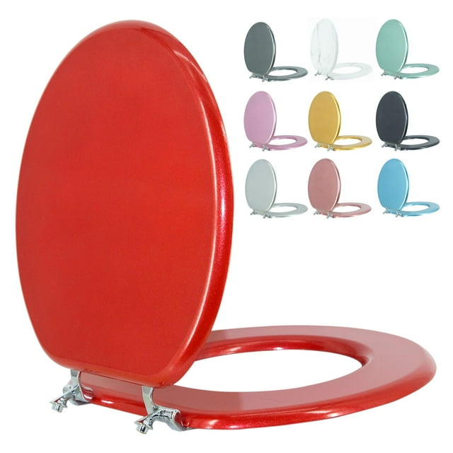 Asiento de inodoro BLOFDE redondo de madera con bisagras de aleación de zinc rojo