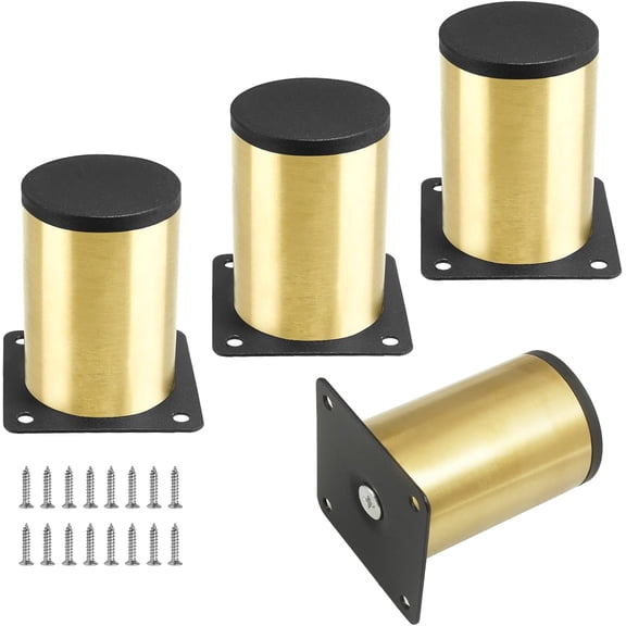 Set of 4 Stainless Steel Furniture Legs 3 Inch / 80 mm, Gold Cabinet Legs Round Kitchen Feet, Metal Replacement Legs for Cabinet Sofa Couch Shelves Table