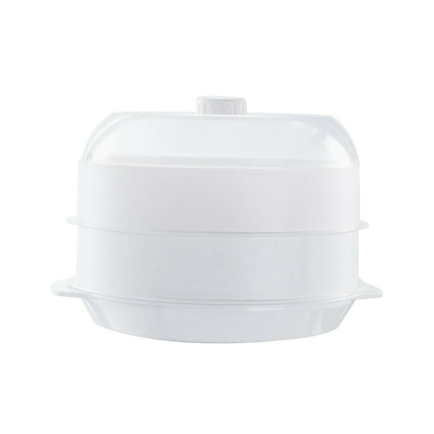 Vaporera redonda para microondas, cocina rápida, tapa transparente, apilable, para cocina doble capa blanca