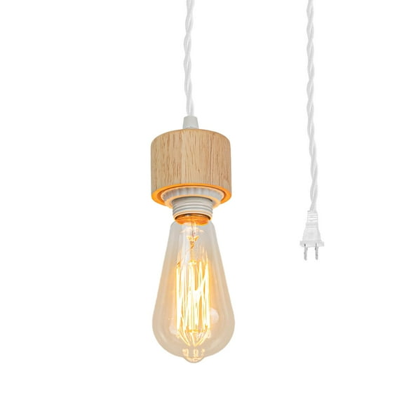 KAYYELAMP 9.8Feet Plug in Hanging Light Log Wood E26 Base Vintage Design Pendant Lighting for Farmhouse Depot Kitchen Sink Dining Table(No Bulb)