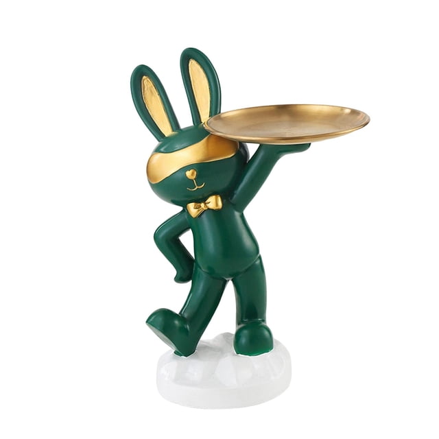 Figura creativa de conejo de dibujos animados Macarena organizador de centro de mesa bandeja de joyería de resina Verde