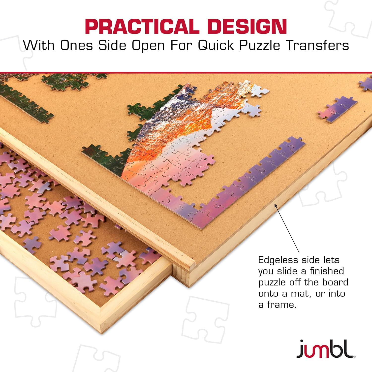 Jumbl 1000-Piece Puzzle Board with Drawers, Lazy Susan & Cover - Rotating Wooden Jigsaw Puzzle Table
