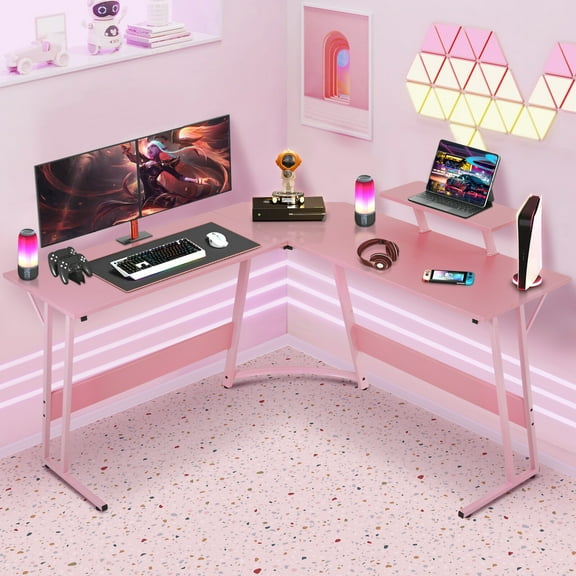 Wangbujianwang L Shaped Desk Corner Gaming Desk Computer Desk with Large Desktop Studying and Working and Gaming for Home and Work Place,Pink