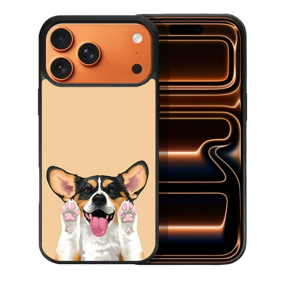 WIRESTER Shockproof Soft Rubber Cover Case for Apple iPhone 17 Pro Max 6.9" 2025, Black Tan Pembroke Welsh Corgi Dog On Sunset Background