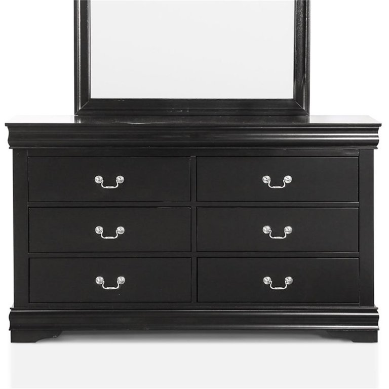 Furniture of America Toni Wood 6-Drawer Dresser with Mirror in Black