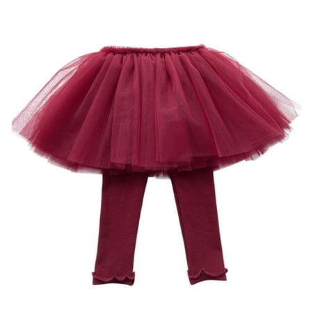 

0-5Y Kids Baby Girls Knit Leggings Lace Princess Skirt-pants Footless Leggings with Tutu Ruffle Skirt Stretchy Cotton Pantskirt