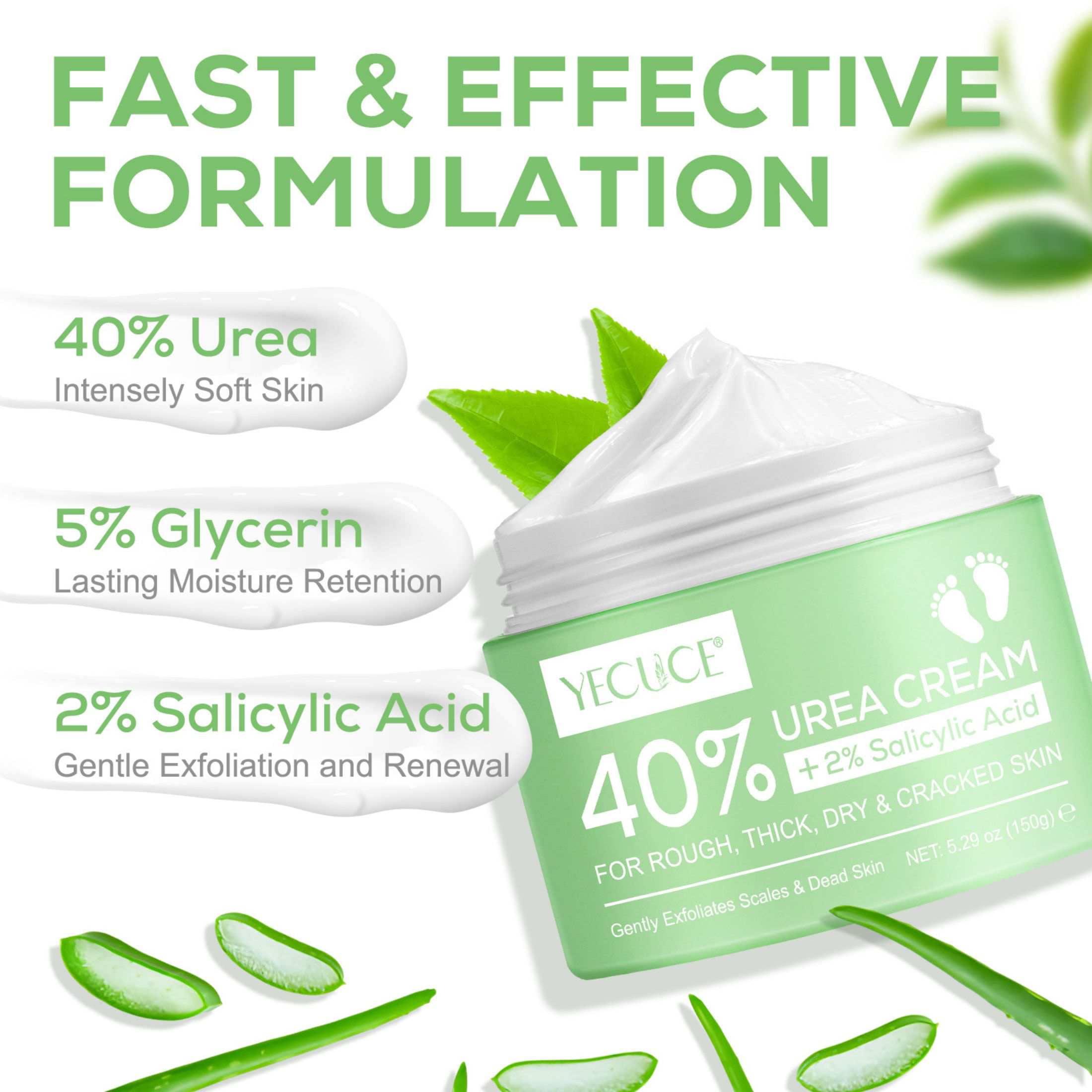 Yecuce 3-Pack Urea Cream 40% with 2% Salicylic Acid, Foot Cream Hand Lotion for Rough Dry Cracked Skin, Moisturize,For Skin Soft