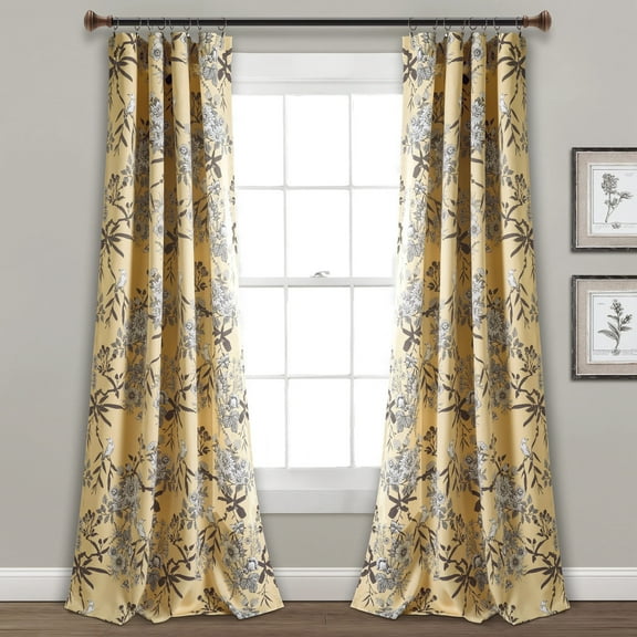 Lush Decor Botanical Garden Room Darkening 84" x 52" Floral Yellow 100% Polyester 3" Rod Pocket Pair Window Panel