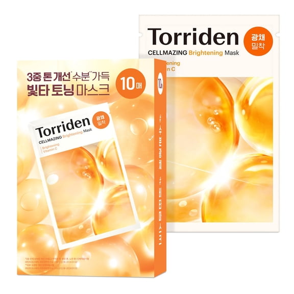 Torriden CELLMAZING Vita C Facial Mask (10 Sheets) | Radiance & Glow Boosting Korean Sheet Mask | Improving Overall Skin Tone | 5D Vitamin C Niacinamide | Korean Face Mask
