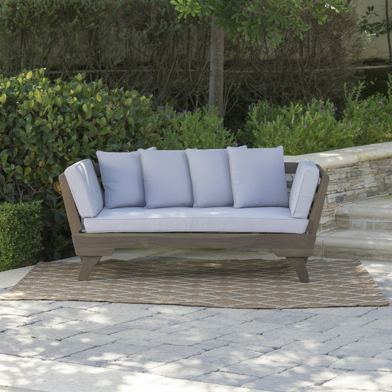 Otto Outdoor Acacia Wood Daybed with Light Grey Water Resistant
