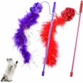 thumbnail image 1 of Juguete de plumas para gatos, juguete interactivo para gatos de 2 piezas con color púrpura y rojo, palo divertido para gatos de 30 cm para mascotas, juguetes para gatos de interior para mejorar la inteligencia y la capacidad de respuesta, 1 of 5
