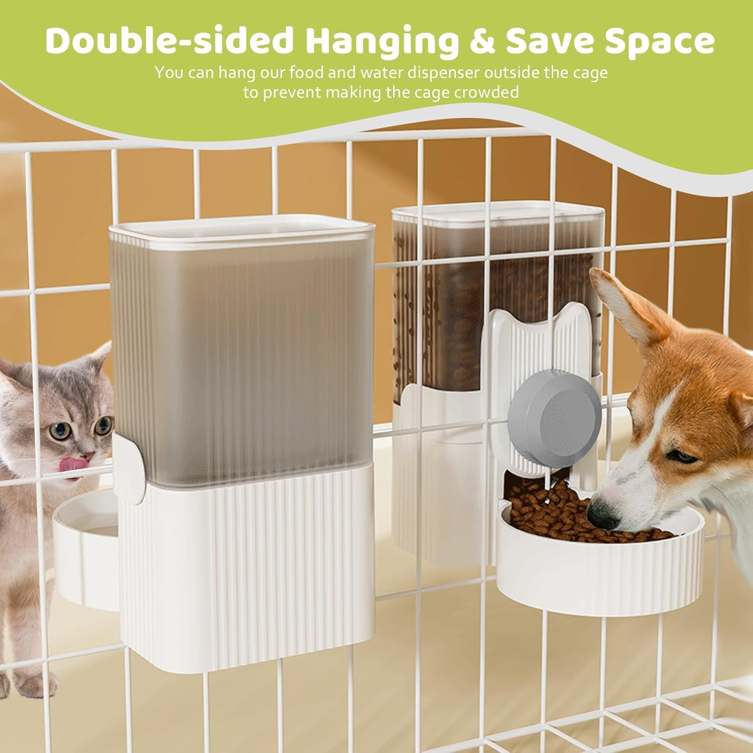 1L Auto Gravity Pet Feeder and Waterer Set Kennel Feeding Station Crate Feeder Dish Adjustable for Rabbit Puppy Cats Ferret