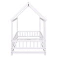 thumbnail image 6 of Twin Size Floor Bed Frame for Kids,Montessori Floor Bed with House Roof Frame and Fence Guardrails,Low Wooden Playhouse Bed for Girls and Boys, White, 6 of 7