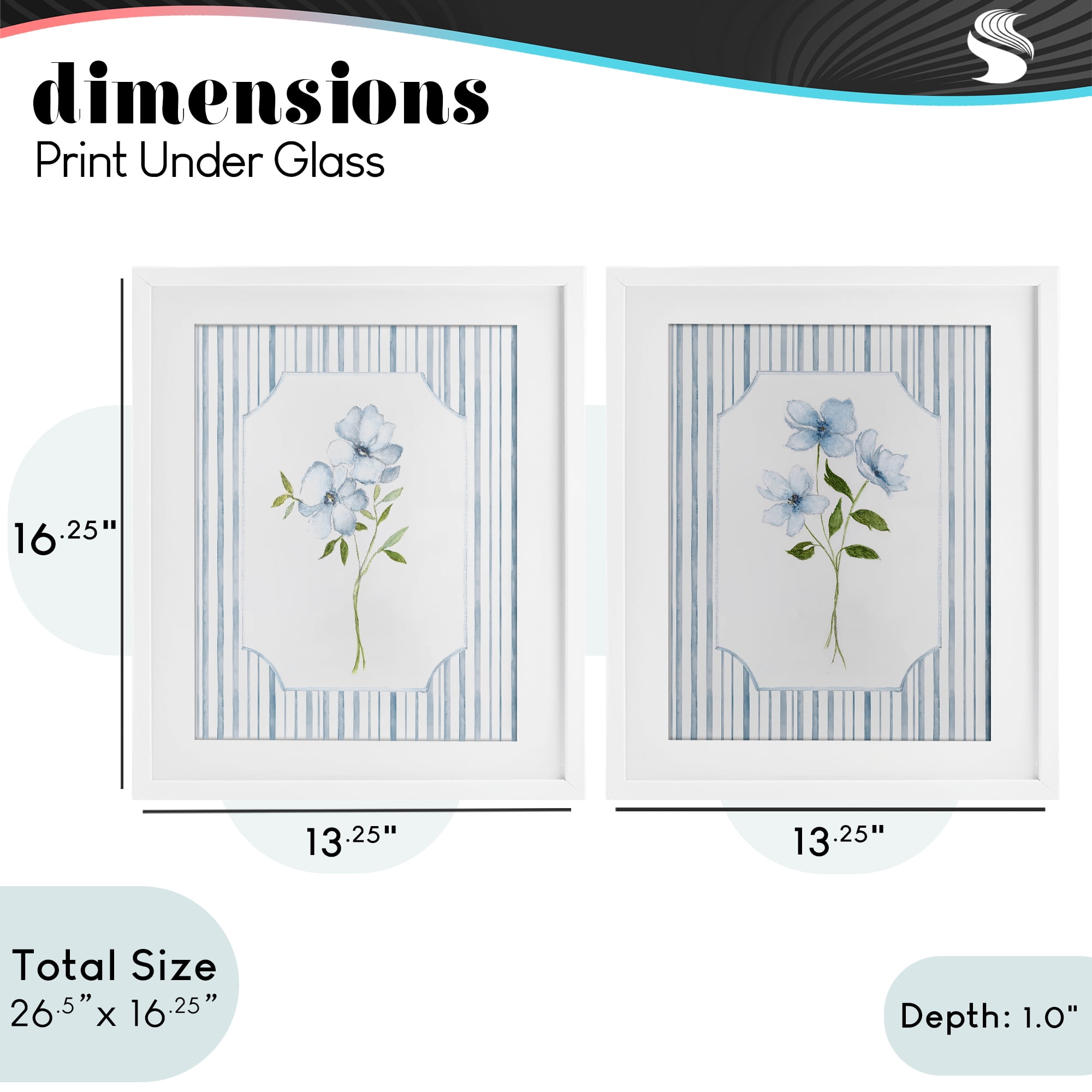 Stupell Industries Blue Blooms & Stripes 2 Piece White Framed Print Under Glass Set, design by Tava Studios