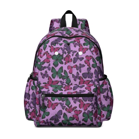 Purple Butterfly Pattern Cute School Backpack with Padded Back and Adjustable Shoulder Straps 13.4"x11"x4.7"