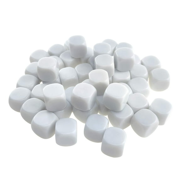 50 Pcs 16MM Blank White Dice Set Acrylic Rounded D6 Dice Cubes for Game, Party, Fun, DIY Sticker and Math Teaching