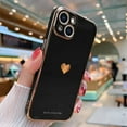 thumbnail image 2 of Compatible with iPhone 13 Case for Women Girl, Cute Love-Heart Luxury Bling Plating Soft Back Cover, Raised Full Camera Protection Bumper, Silicone Shockproof Phone Case for iPhone 13, Black, 2 of 15