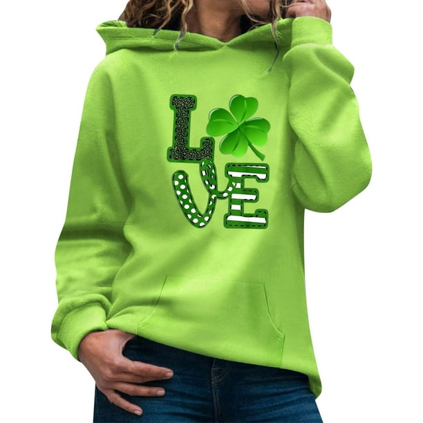 WILLBEST Sudadera de Mujer, Moda Femenina, Día de San Patricio, Temática Verde, Estampado, Bolsillo, Manga Larga, con Capucha, Top, Sudadera 1568 Mediana