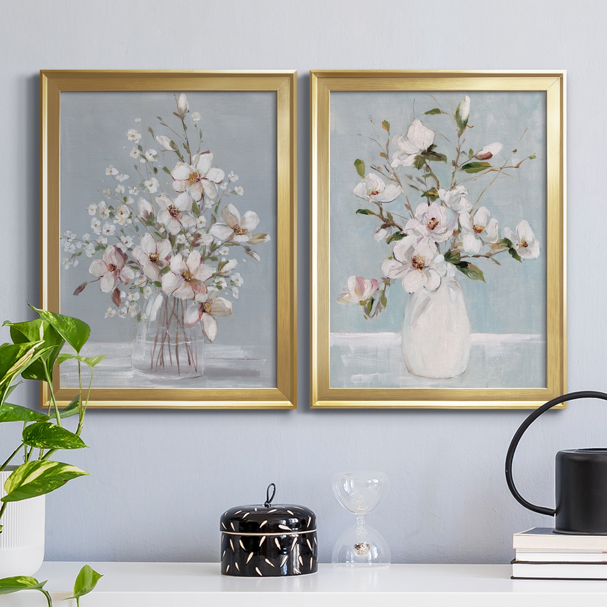 2 Piece Set Magnolia Romance Premium Framed Canvas - Ready to Hang - 22.5 x 30.5 Each - Gold Frame