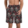 thumbnail image 1 of Balery Skull and Red Roses Traje de Baño Estilo Hawaiano para Hombre, Shorts de Secado Rápido con Bolsillos-Small, 1 of 6