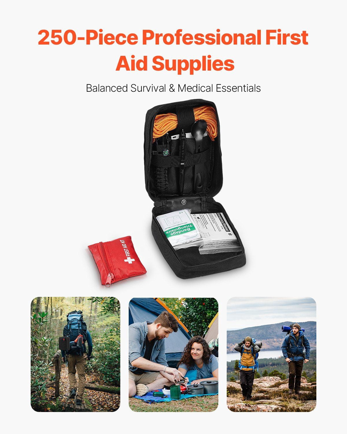 250 Piece 600D Nylon Trauma First Aid Kit Survival Gear for Camping Hiking Hunting Outdoor Adventure Emergency