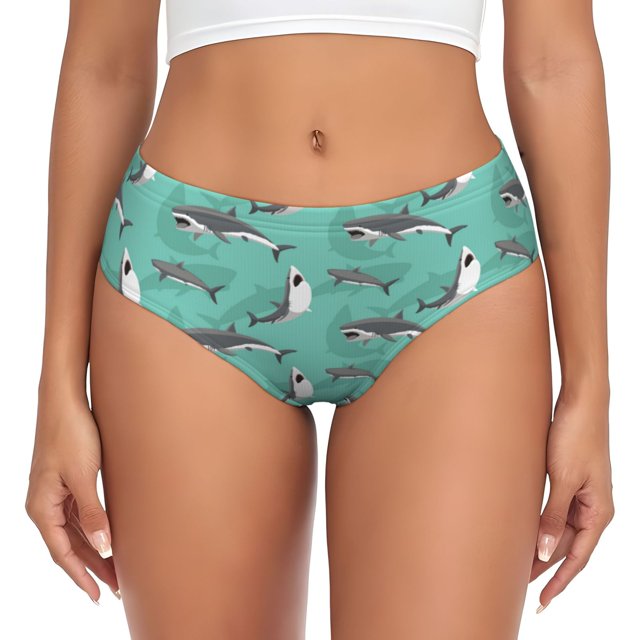 Fotbe Great White Shark Calzones Estampados para Mujer – Ropa Interior de Algodón, Cómoda, Suave y Elástica-4X-Large