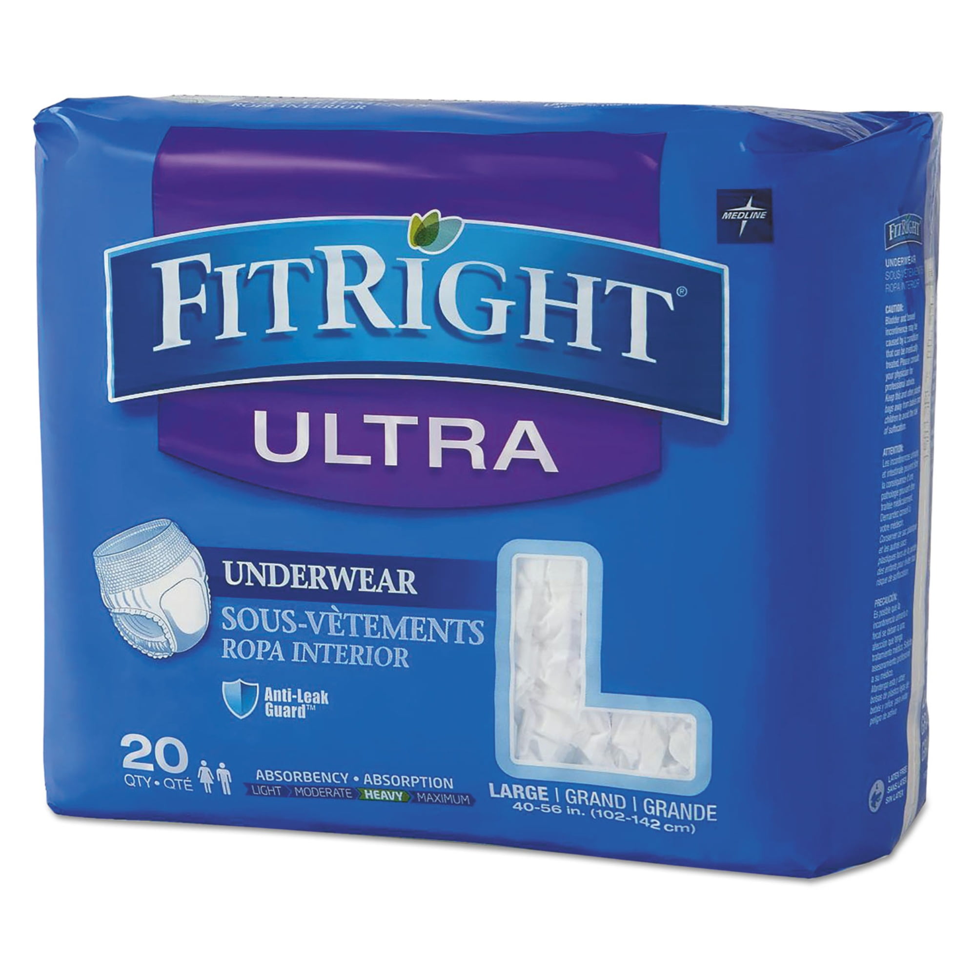 Medline FitRight Ultra Protective Underwear ,DIAPERS,LG,4056",20/PK