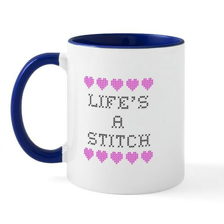 

CafePress - Life s A Stitch Cross Stitch Mug - 11 oz Ceramic Mug - Novelty Coffee Tea Cup
