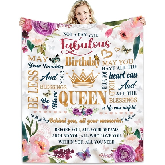 Happy Birthday Gifts For Women Blanket Birthday Queen - Best Birthday Decorations For Friends/Mom/Wife/Sister - Gifts For Women Birthday Unique, Happy Birthday Gift Ideas Throw Blankets