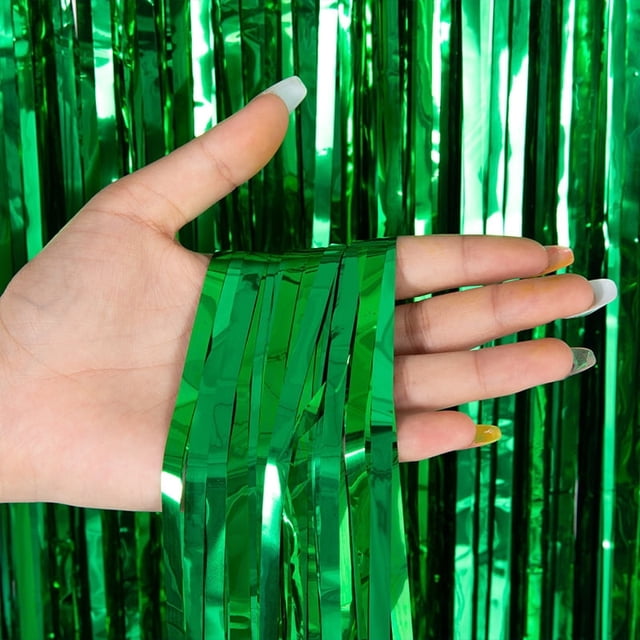 Cortina de flecos de papel de aluminio metálico verde de 1 m x 3 m, telón de fondo para fotos, serpentinas para Halloween, fiesta de cumpleaños, paquete de 3, decoraciones para fiestas y bodas.