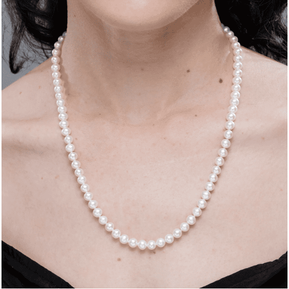 Femme Jam Classic Cultured Freshwater White Strand Pearl Necklace for Women Jewelry