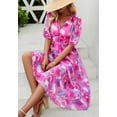 thumbnail image 4 of Floral V Neck Elastic Waist Dress, Fuchsia, Small, 4 of 5