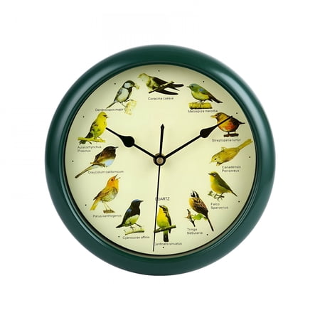DESIGNICE 2026 New 10Inch Singing Wild Bird Wall Clock Melody Clock Decorative Green Frame for Home Bird Wall Clock for Living Room, Kitchen, Office, Bedroom