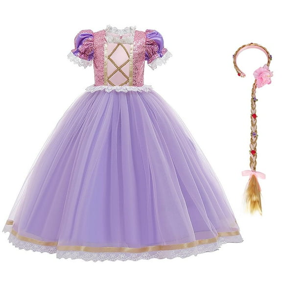 IBTOM CASTLE Little Girls Princess Halloween Cosplay Clothes for Child Party Fancy Dress up Long Evening Gown 4-5 Years Purple