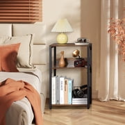 LELELINKY 3-Tier Record Player Stand with Storage Holds 100 Albums, Turntable End Table for Living Room & Bedroom, Brown