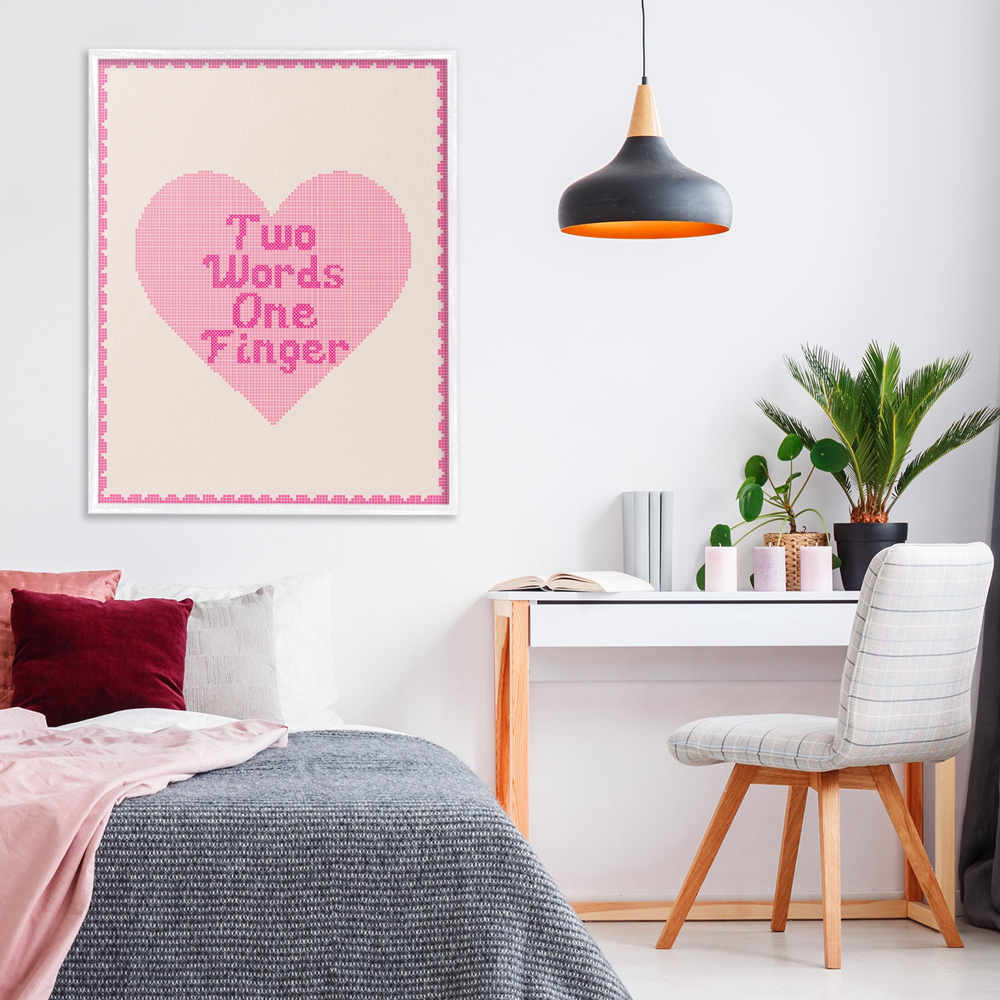Stupell Industries Two Words One Finger Heart White Framed Giclee Art, design by Lil' Rue