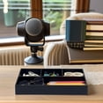 thumbnail image 3 of Flat 4-Slot Leather Drawer Tray Desk Stationery Sundries Gadget Organizer Storage Box Pen Pencil Holder Case Container (Black), 3 of 6