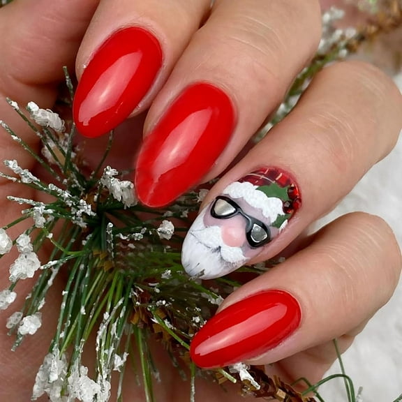 Christmas Fake Nails Short Round French Tip Press on Nails Nude Full Cover Snow Holly Hat False Nails with Designs Glossy Glue on Nails Cute Acrylic Manicure Artificial Nails for Women Girls 24Pcs