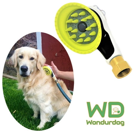 Wondurdog Quality Outdoor Dog Wash with All Metal Adapter | Attaches to Standard Garden Hose | Innovative Shower Brush with Splash Shield | Keep Water Away from Dogs Ears, Eyes and