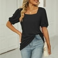 thumbnail image 3 of Otvok Womens Tops Solid Square Collar Ruffled T-Shirt Short Sleeve Loose Blouse, 3 of 6