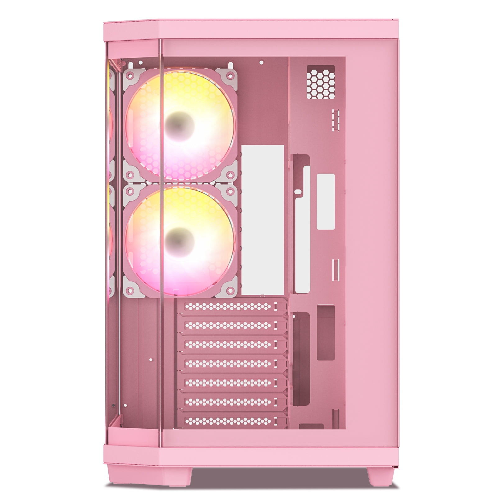 Vetroo CT3 ATX Mid-Tower Gaming Computer PC Case, Triple-Sided Tempered Glass Panoramic View, Supports 360mm Radiator & 11 Fans, Up to 410mm GPU, Type-C Ready, High-Airflow for 50 Series GPUs - Pink