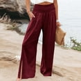 thumbnail image 2 of Icvfdpl Womens Summer Pants 2024 High Waist Palazzo Prints For Smocked Elastic Waisted Loose Comfy Split Pajama With Pockets Work Casual Wide Leg Trousers Female Stretch Clothing, 2 of 5