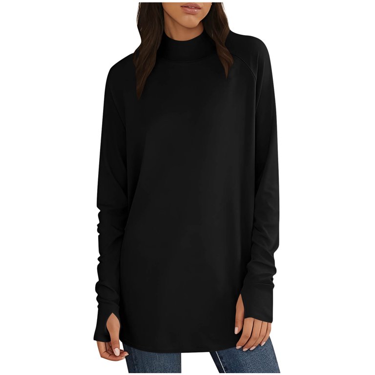 FRSASU Womens Tunic Tops Long Sleeve Thumb Hole Shirts Spring Mock 