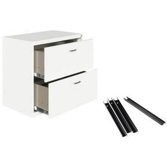 Hirsh Lateral Metal File Cabinet Set 30"W 2 Drawer White with Front/Back Rails