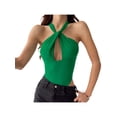 thumbnail image 3 of Seyurigaoka Women Juniors Summer Halter Neck Bodysuit, Solid Color Sleeveless Hollow Out Backless Slim Jumpsuit Fashion Leotard Tops, 3 of 9