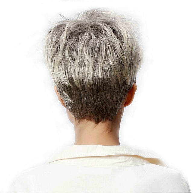 Fiudx Peluca Gris Lisa, Postizo Corto Sexy, Fibra Resistente a Altas Temperaturas, Ideal para Mujeres de Moda, Ideal para Fiestas de Cosplay y Uso Diario.