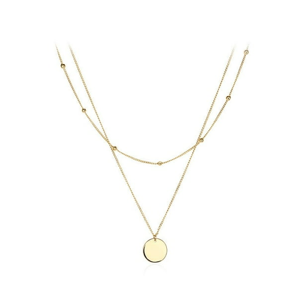 Gargantilla con colgante de disco en capas para mujeres y niñas, collar de moneda con círculo de luna llena chapado en oro, joyería de moda con dos cadenas dobles